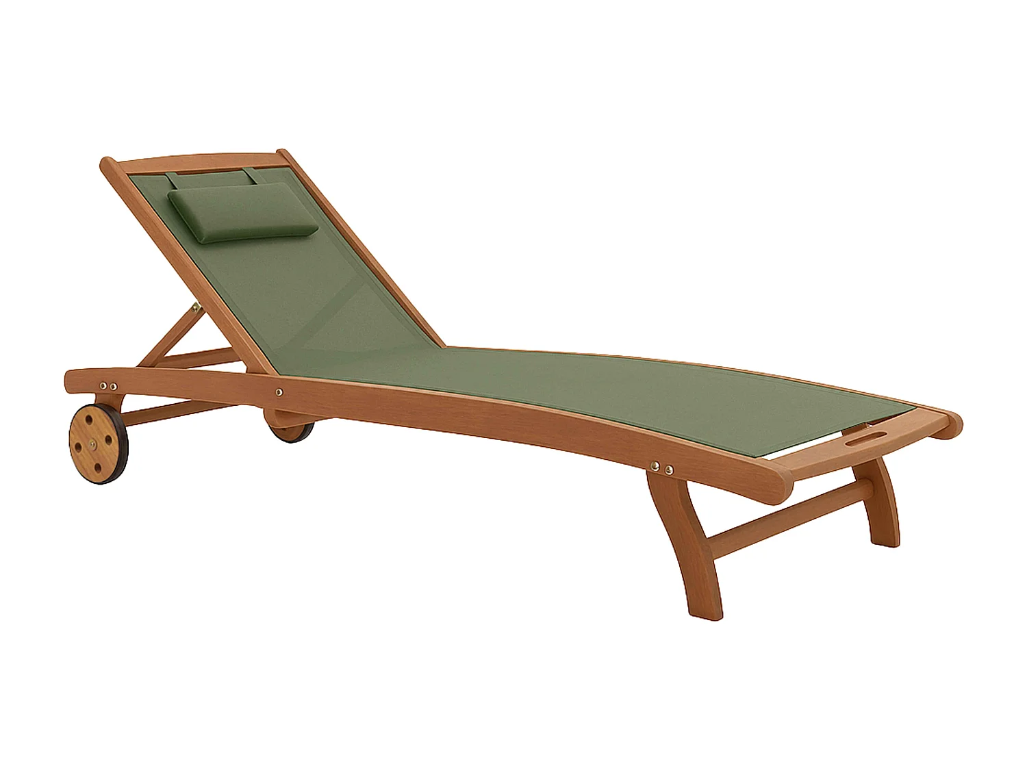 Lot de 2 bains de soleil en bois inclinable avec roues vert sauge - Aubagne