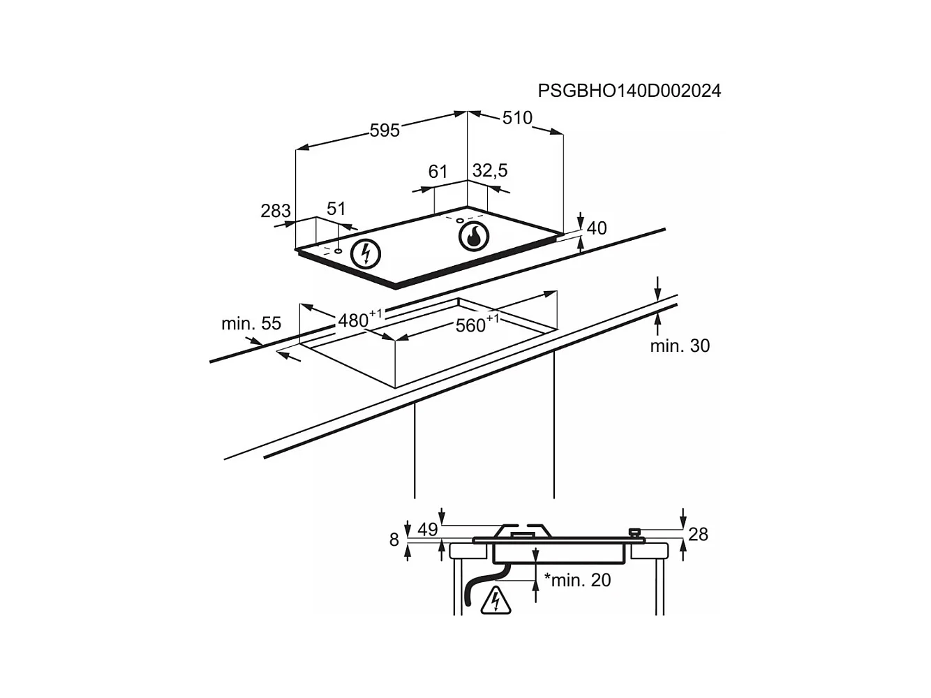Electrolux Table de cuisson gaz 60cm 4 feux - KGS6424K