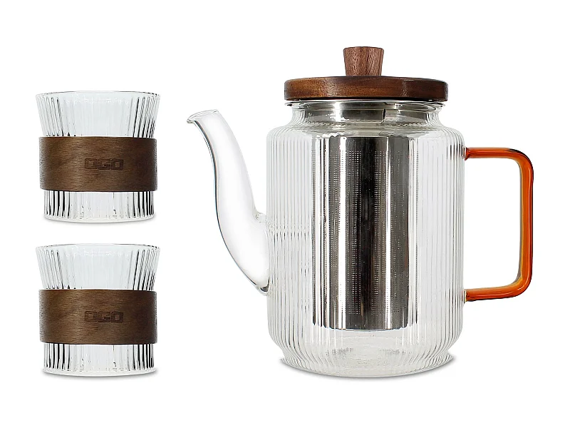 Ogo Living - Theiere Karl 550ml En Verre Borosilicate Anse Ambre Avec 2 Tasses 15cl