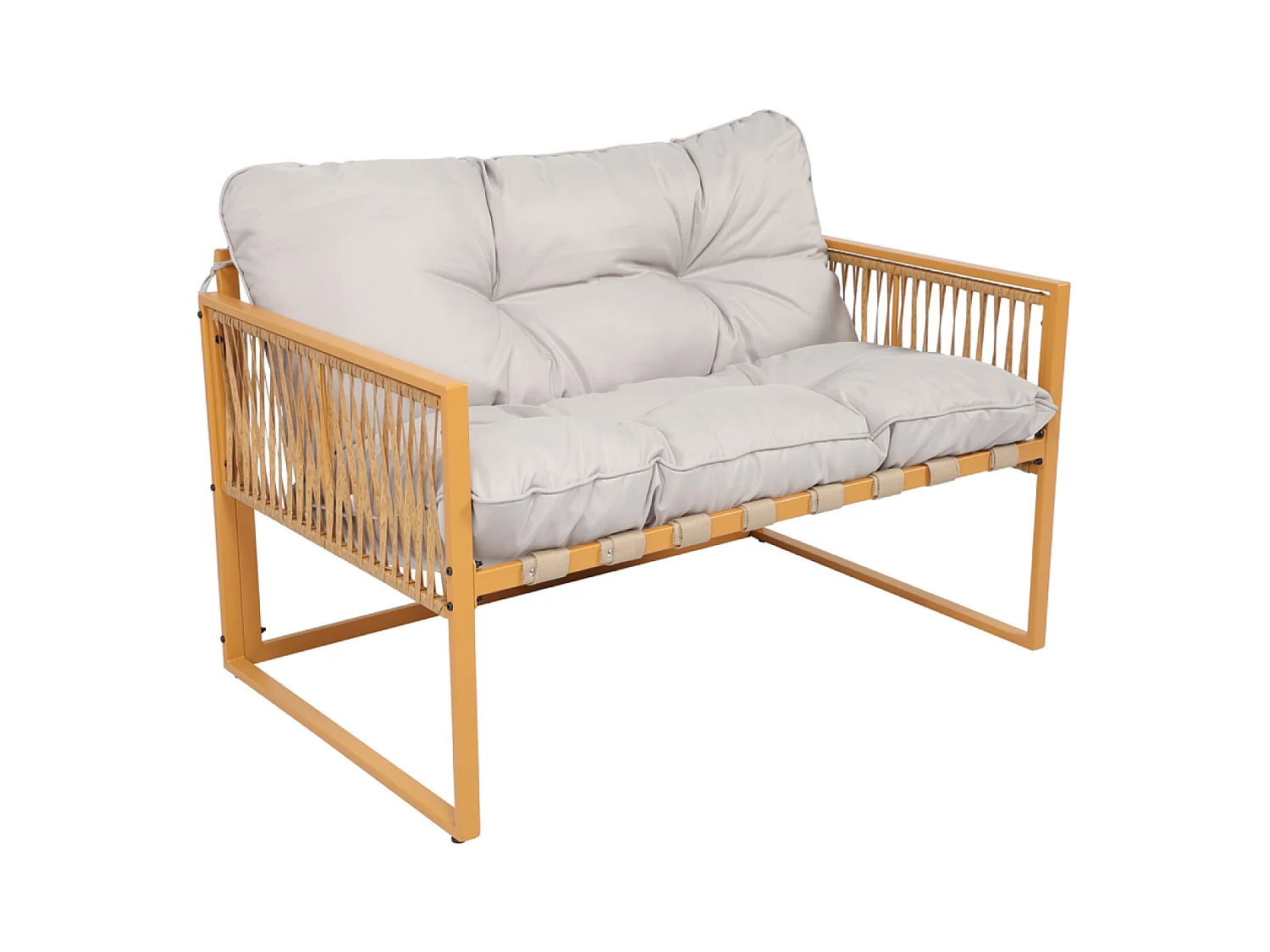 Salon de jardin 4 places effet rotin coussins gris clair TURINI