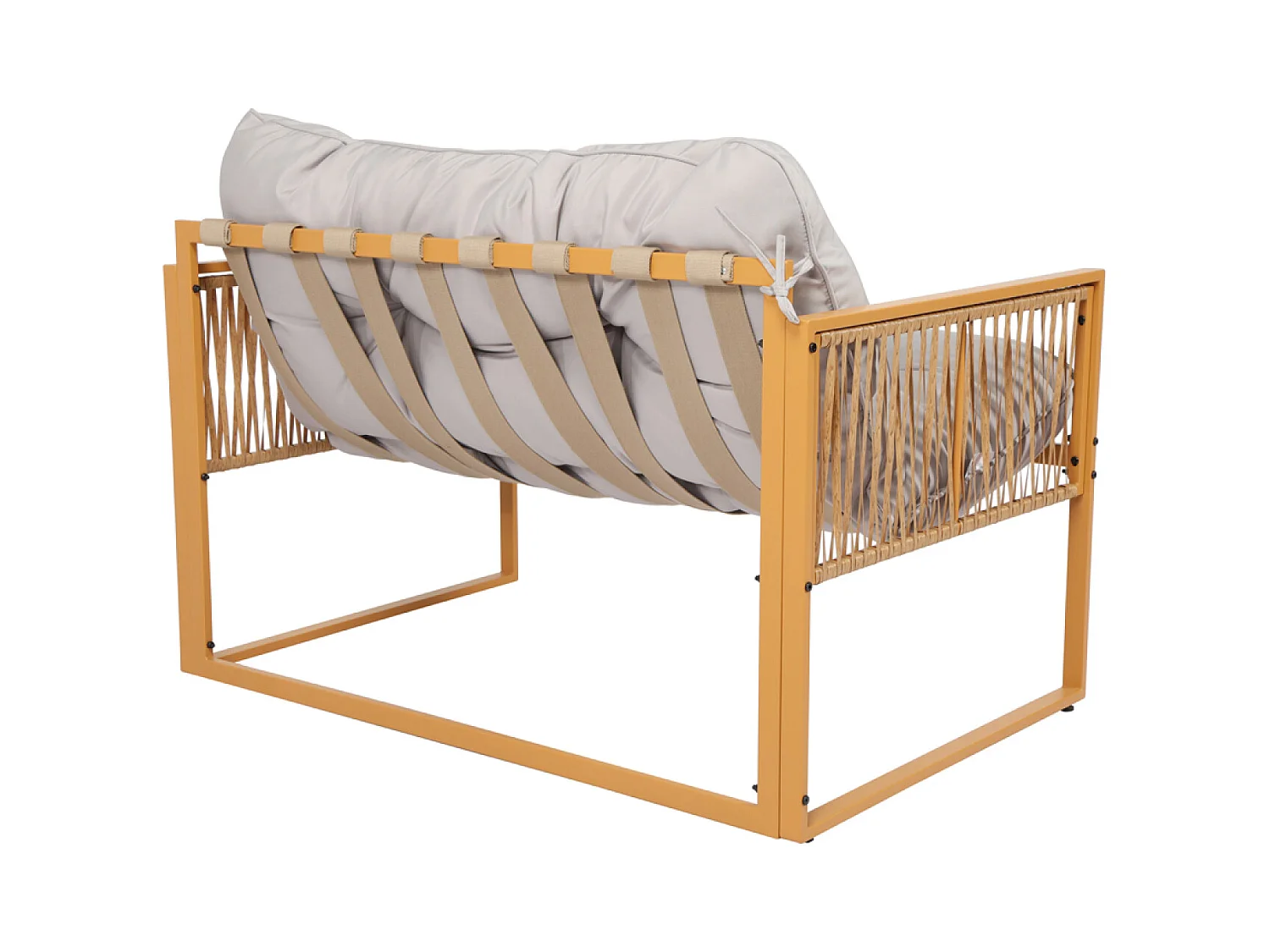 Salon de jardin 4 places effet rotin coussins gris clair TURINI