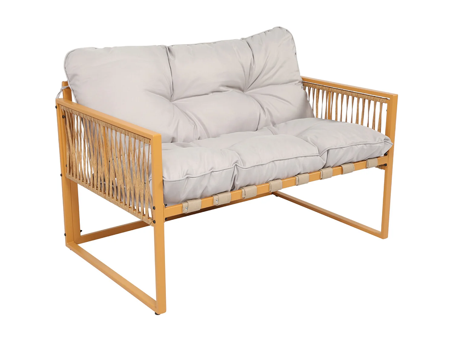 Salon de jardin 4 places effet rotin coussins gris clair TURINI