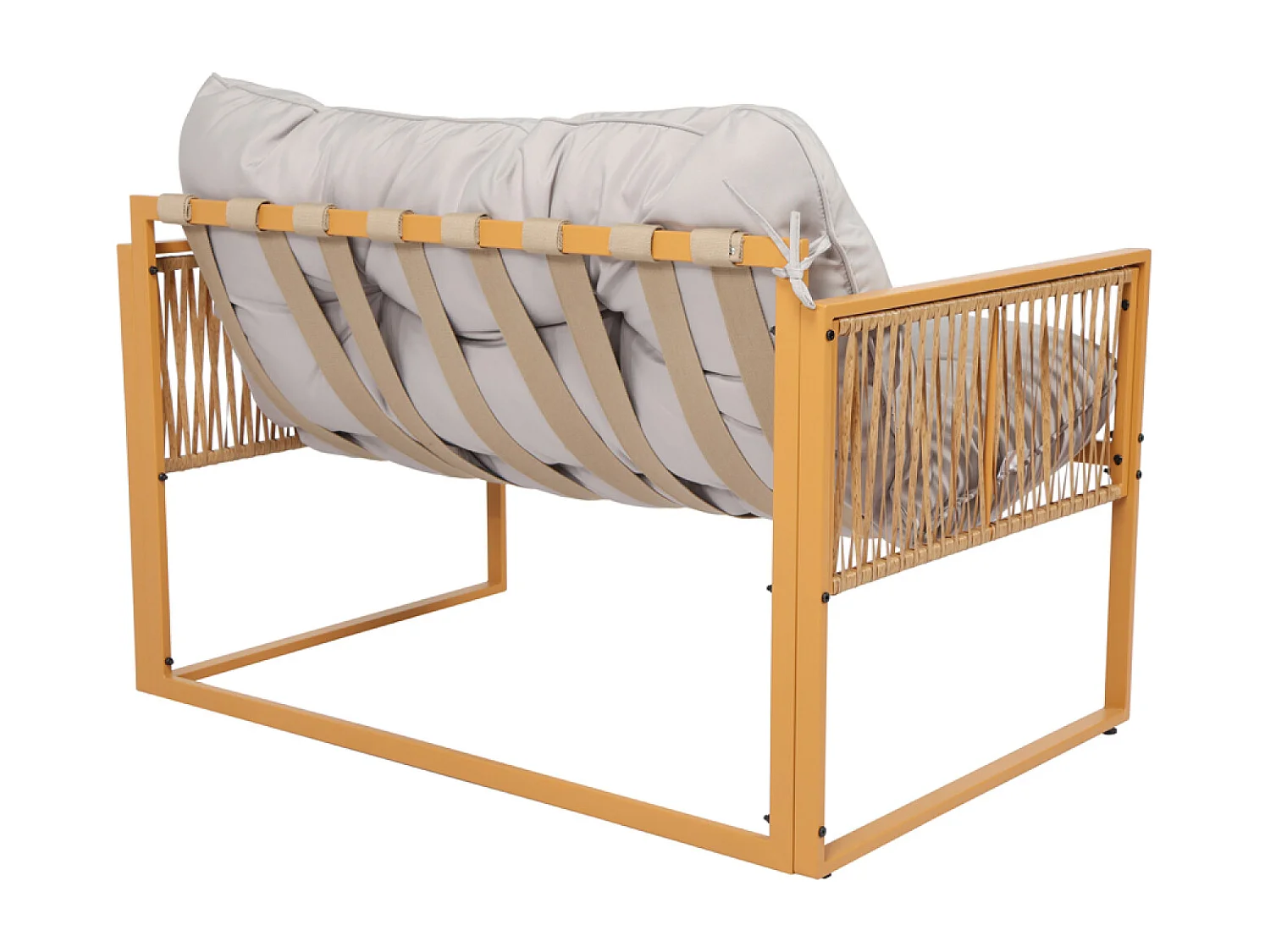 Salon de jardin 4 places effet rotin coussins gris clair TURINI