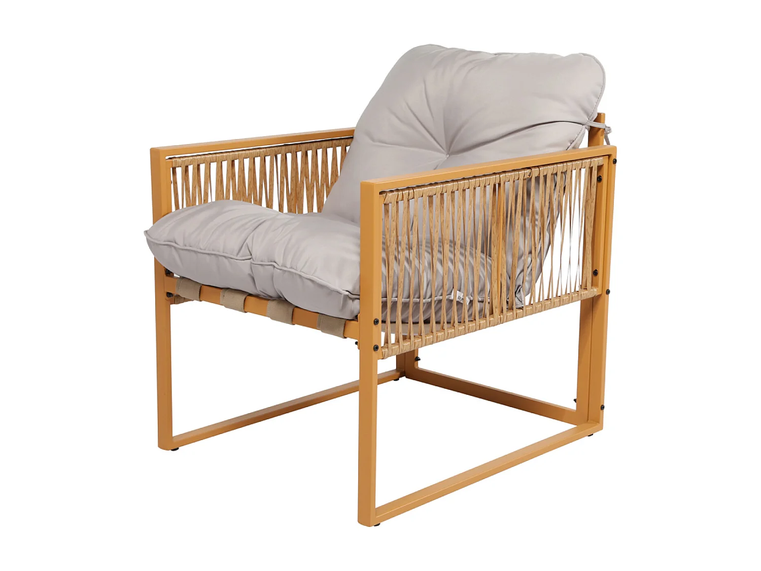 Salon de jardin 4 places effet rotin coussins gris clair TURINI