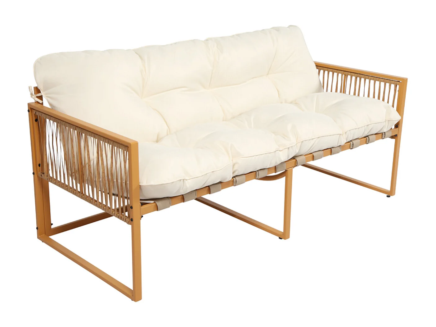 Loungeset 8 plaatsen rotan effect witte kussens TURINI - Eigentijdse stijl, optimaal comfort, kwaliteitsmaterialen