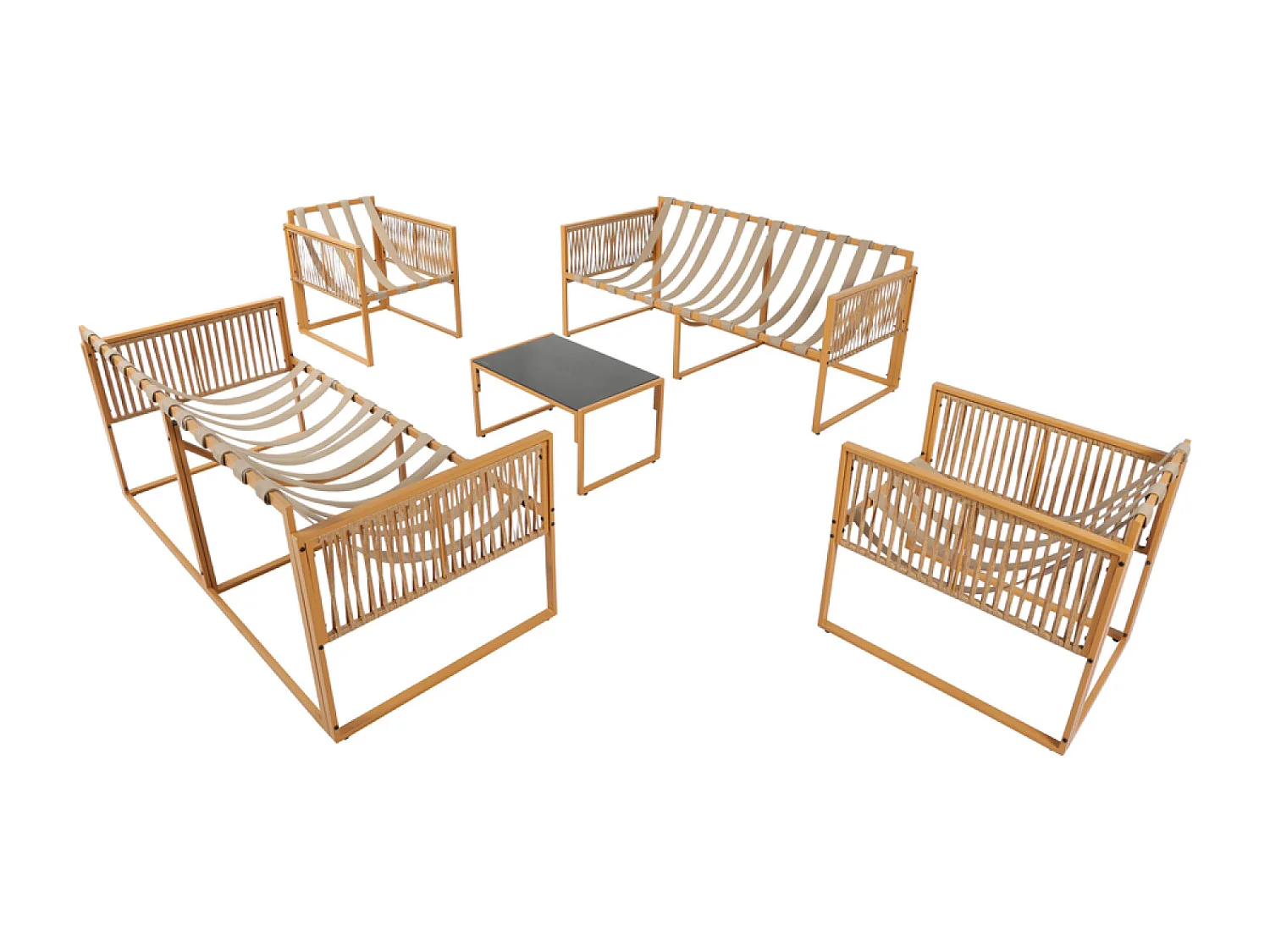 Salon de jardin 8 places effet rotin coussins blancs TURINI