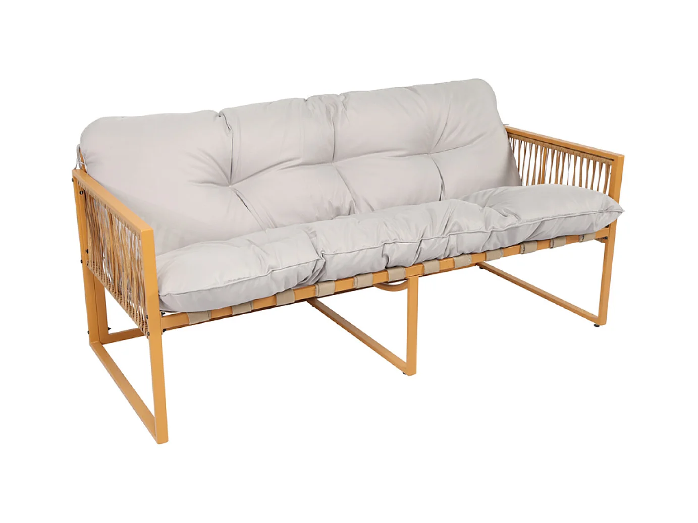 Salon de jardin 8 places effet rotin coussins gris clair TURINI