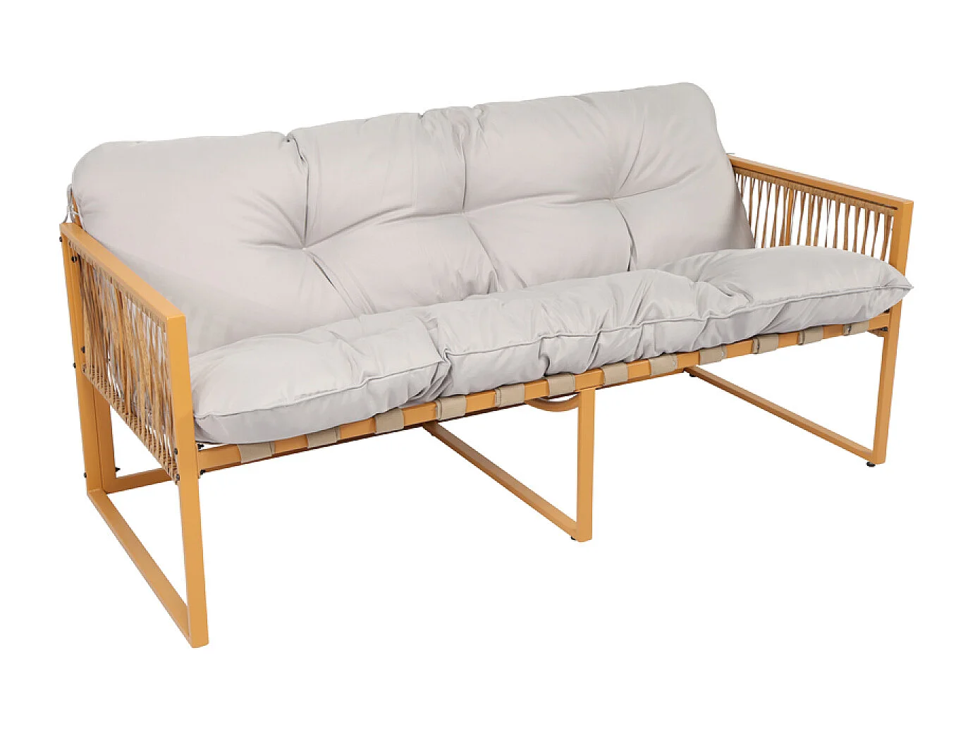 Salon de jardin 8 places effet rotin coussins gris clair TURINI