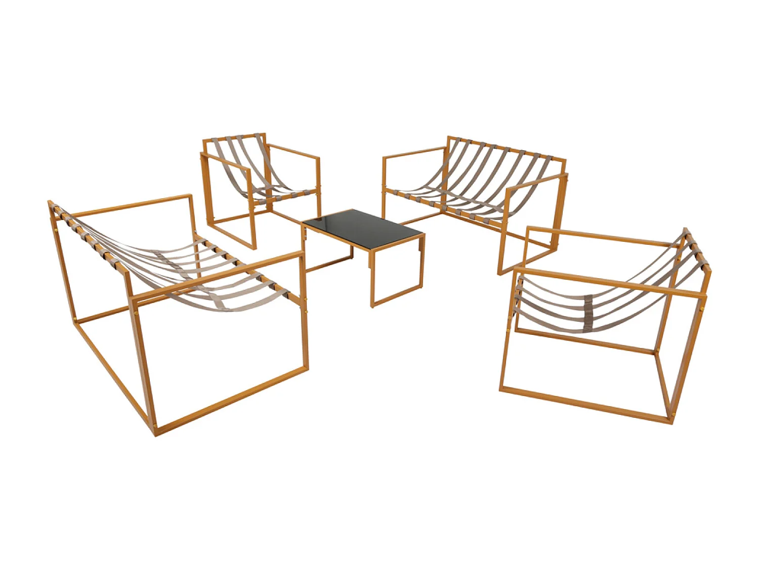 Salon de jardin 6 places contemporain marron et coussins beiges RABAT