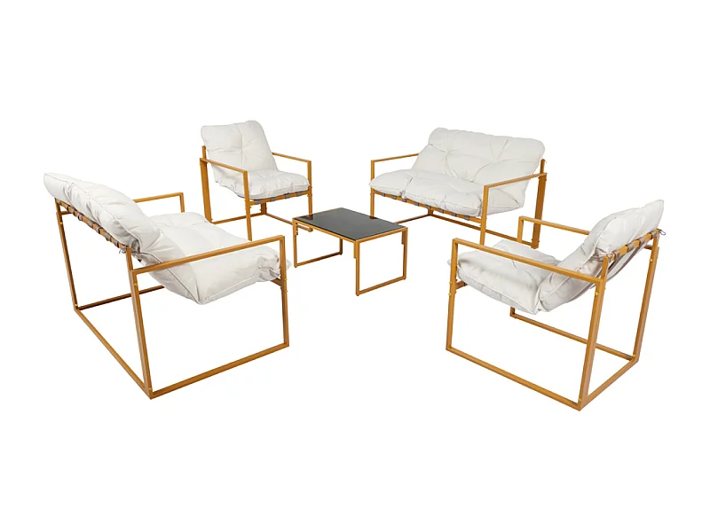 Conjunto de jardim contemporâneo 6 lugares castanho com almofadas bege