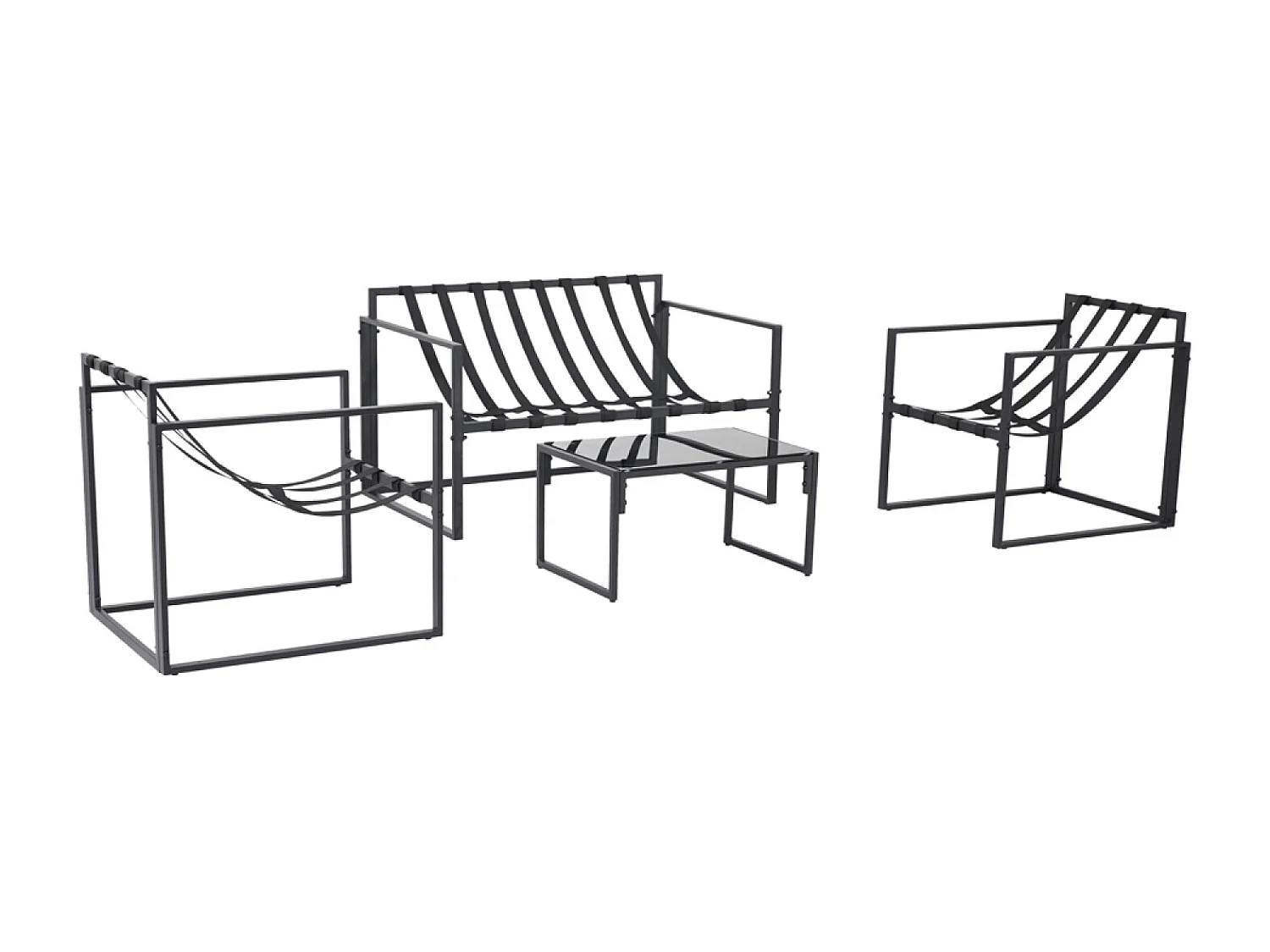 Salon de jardin 4 places contemporain noir et coussins gris RABAT