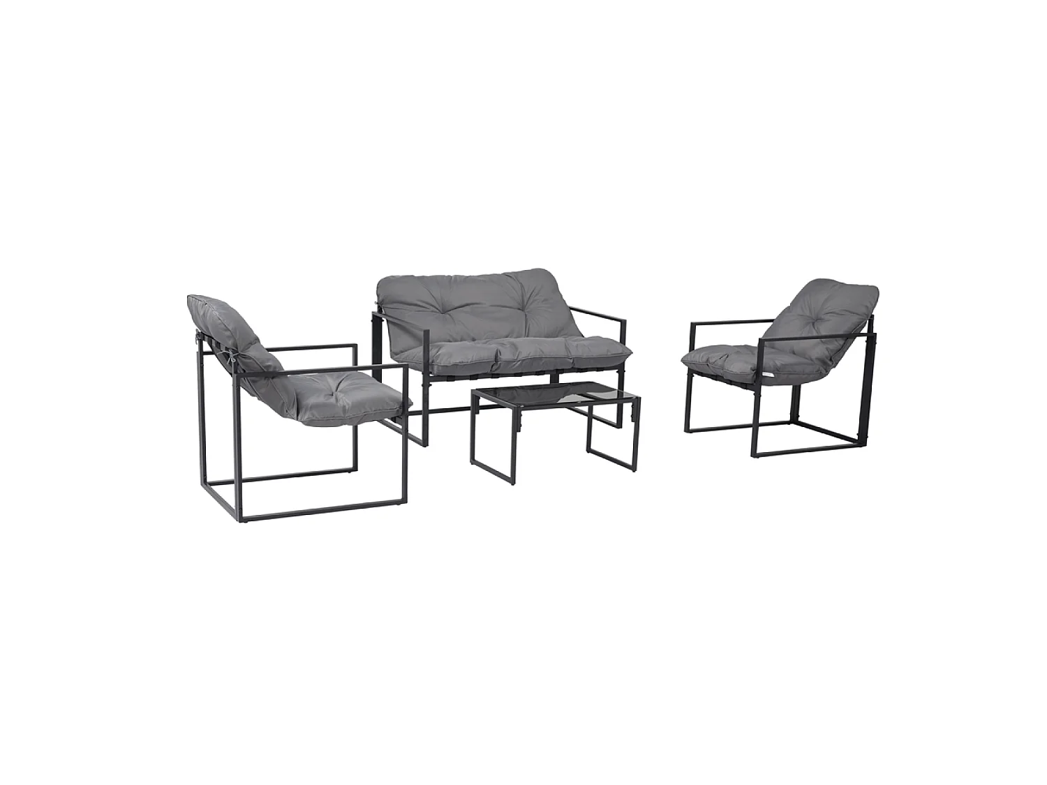Salon de jardin 4 places contemporain noir et coussins gris RABAT