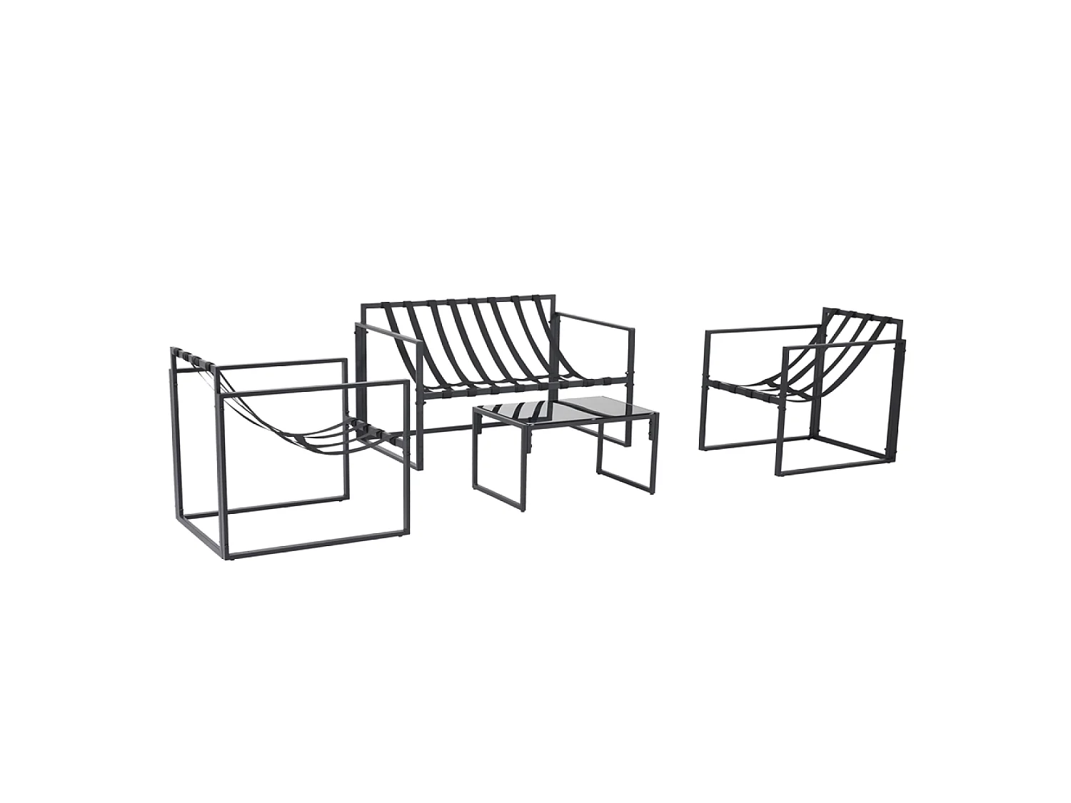 Salon de jardin 4 places contemporain noir et coussins gris RABAT