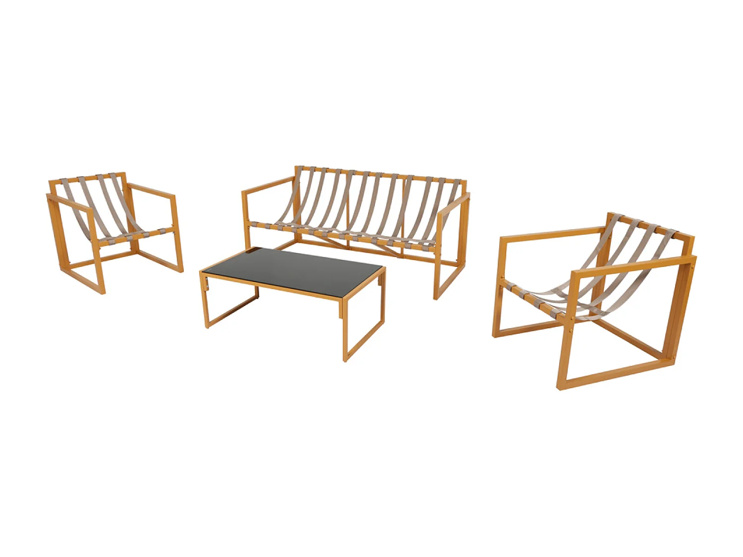 Salon de jardin 5 places contemporain marron et coussins beiges RABAT