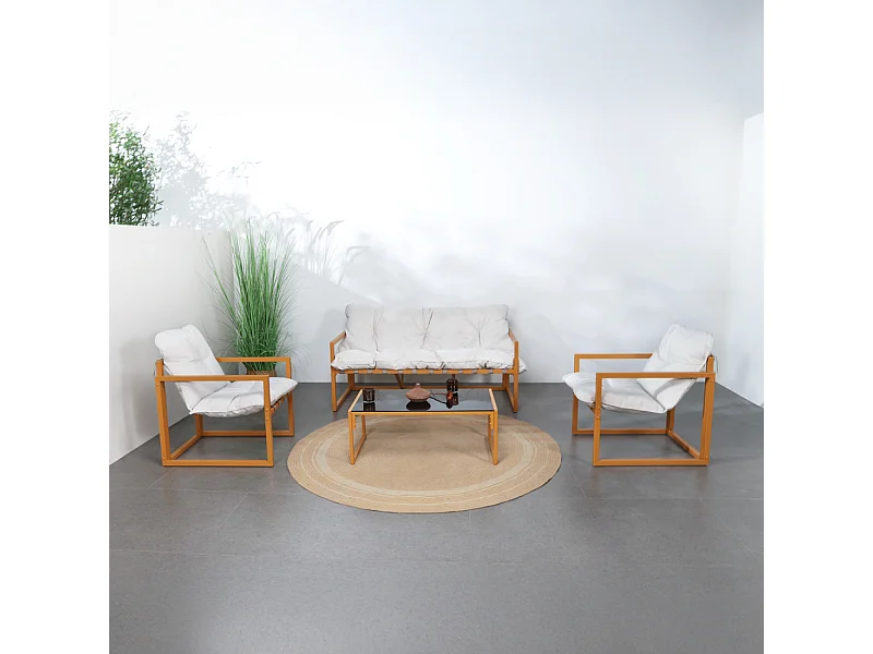 Mobili da giardino contemporanei marroni a 5 posti e cuscini beige RABAT