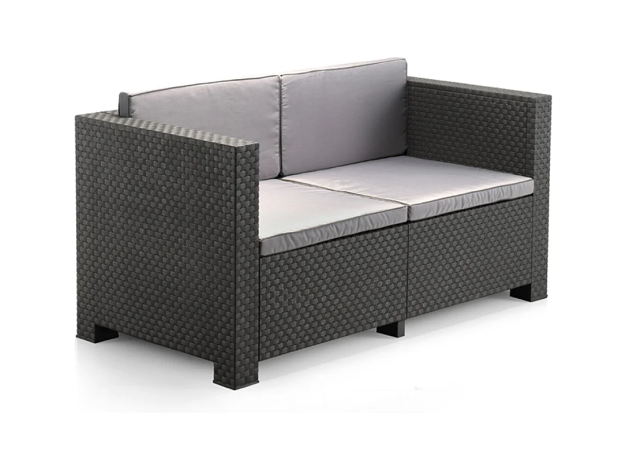 Salon de jardin 4 places en résine tressée avec table et coffre de rangement gris SOLIS