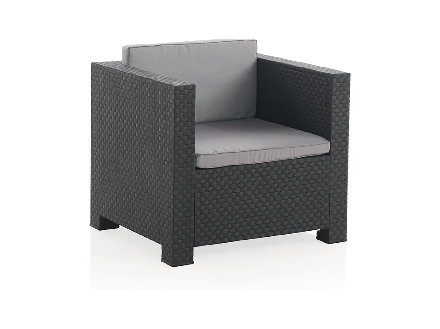 Salon de jardin 4 places en résine tressée avec table et coffre de rangement gris SOLIS