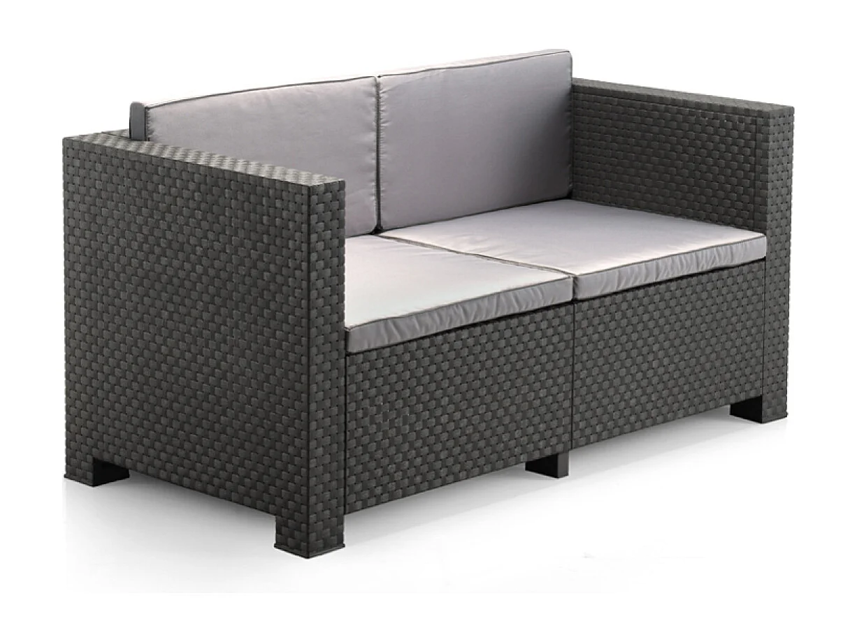 Mueble de jardín de 4 plazas en resina tejida con mesa y caja de almacenaje gris SOLIS