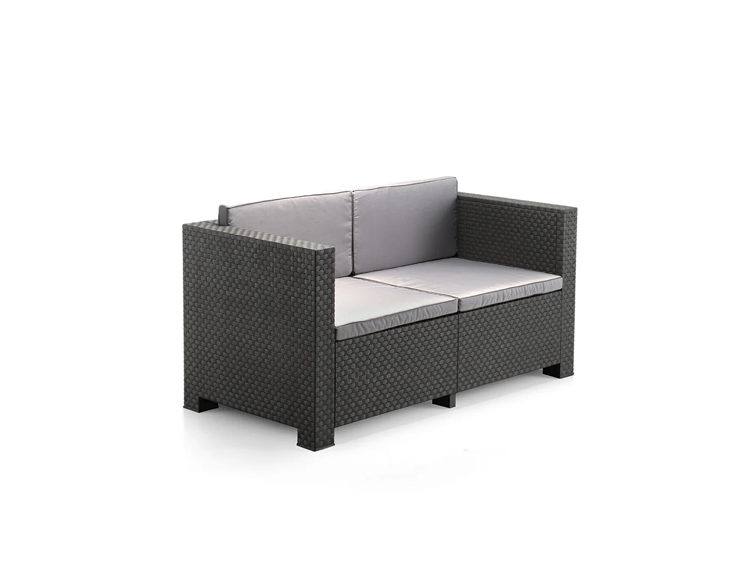 Conjunto de jardim 4 lugares em resina entrançada cinza com mesa e baú de arrumação - Confortável e resistente