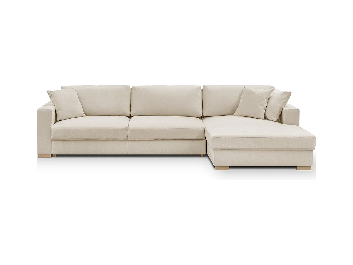 Canapé d'angle à droite convertible 5 places en tissu chenille beige - Robin