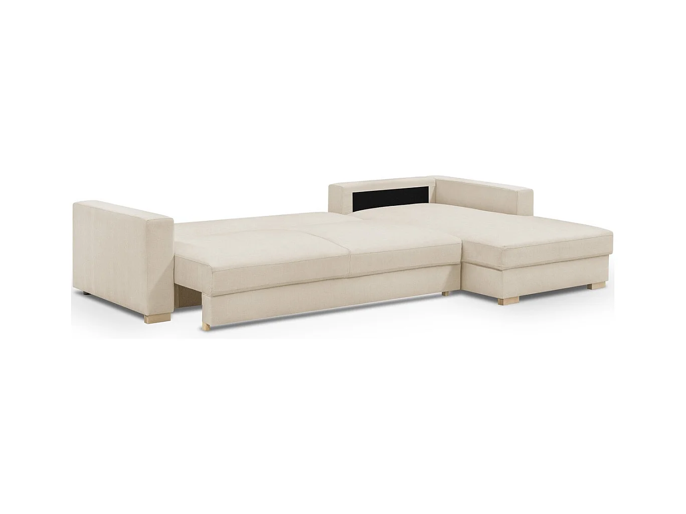 Canapé d'angle à droite convertible 5 places en tissu chenille beige - Robin