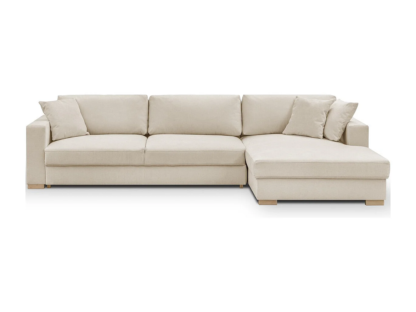 Canapé d'angle à droite convertible 5 places en tissu chenille beige - Robin