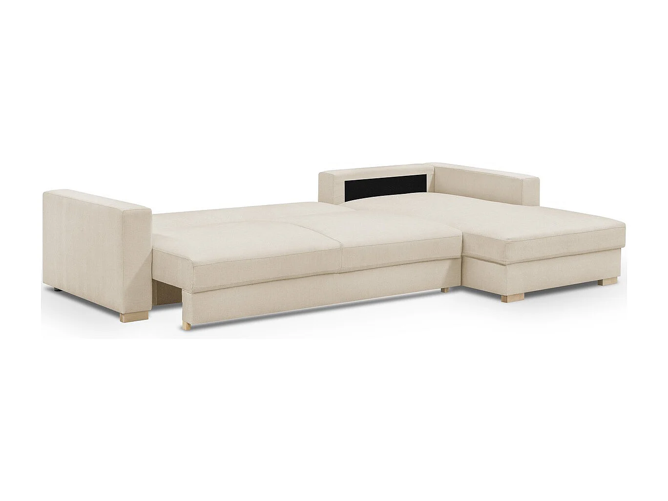 Canapé d'angle à droite convertible 5 places en tissu chenille beige - Robin