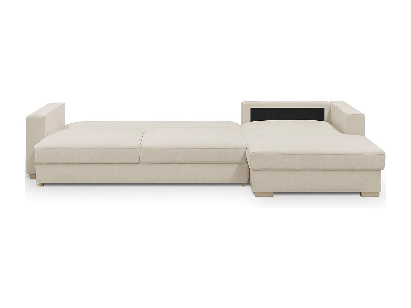 Canapé d'angle à droite convertible 5 places en tissu chenille beige - Robin