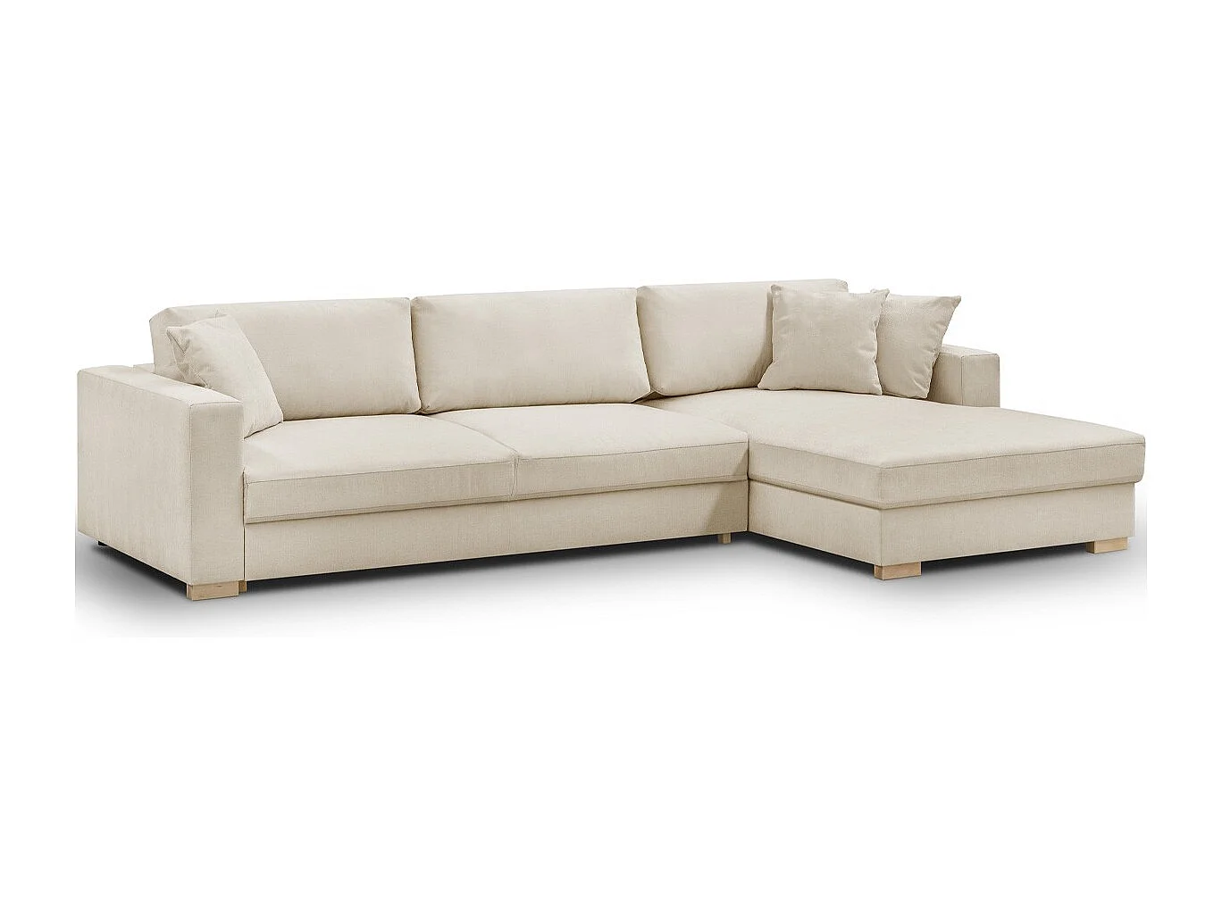 Canapé d'angle à droite convertible 5 places en tissu chenille beige - Robin