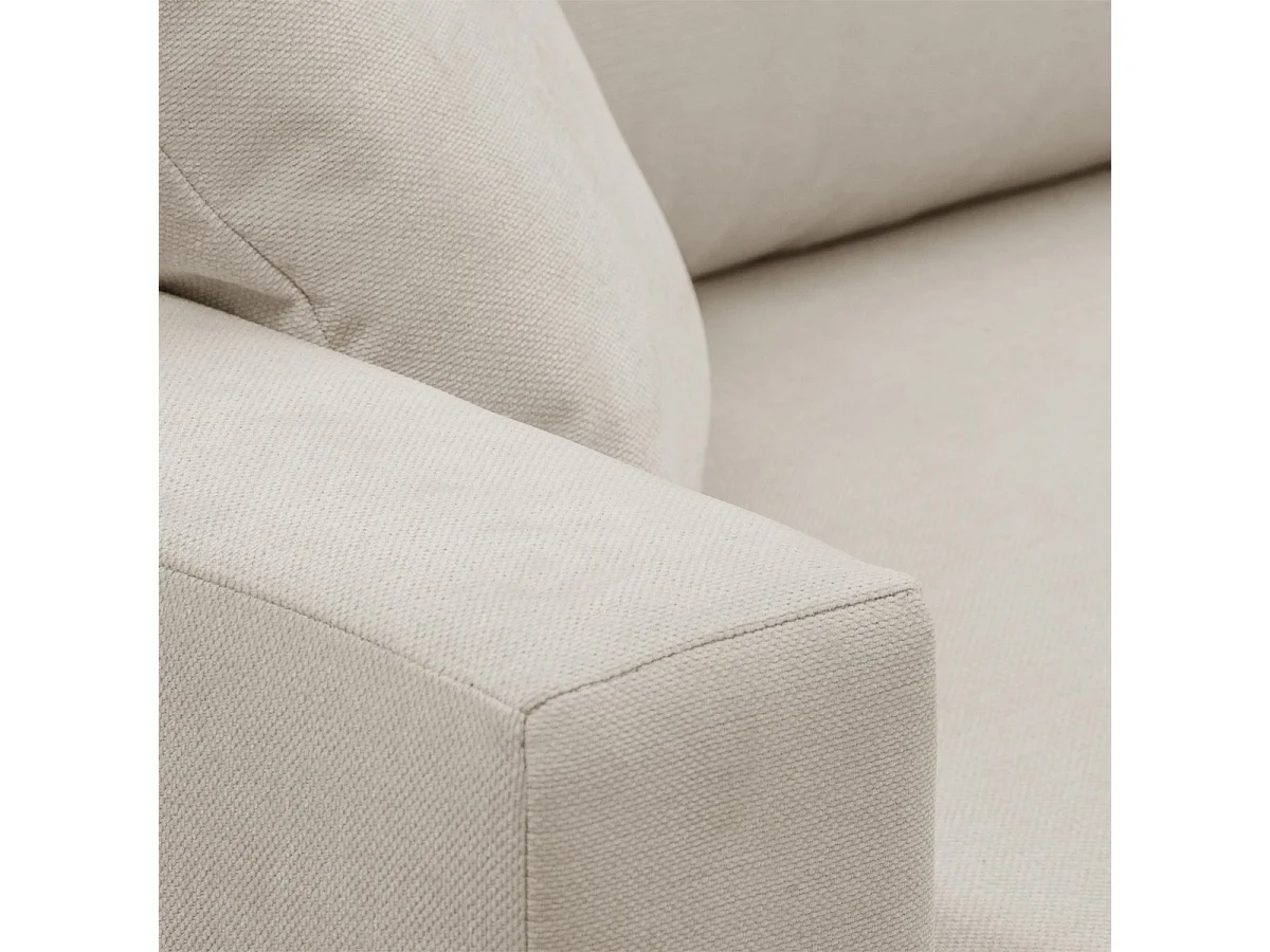 Canapé d'angle droit convertible 5 places en tissu chenille beige