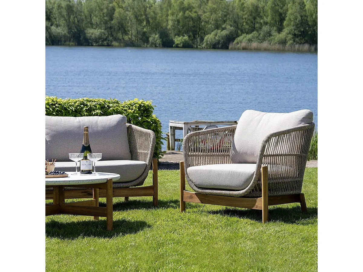LORIENA - Fauteuil de Jardin en Acacia et Corde Beige avec Coussins
