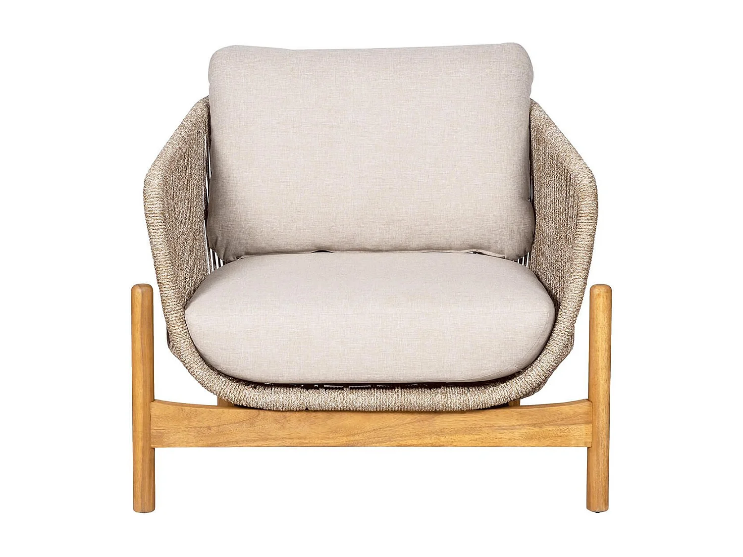 LORIENA - Fauteuil de Jardin en Acacia et Corde Beige avec Coussins