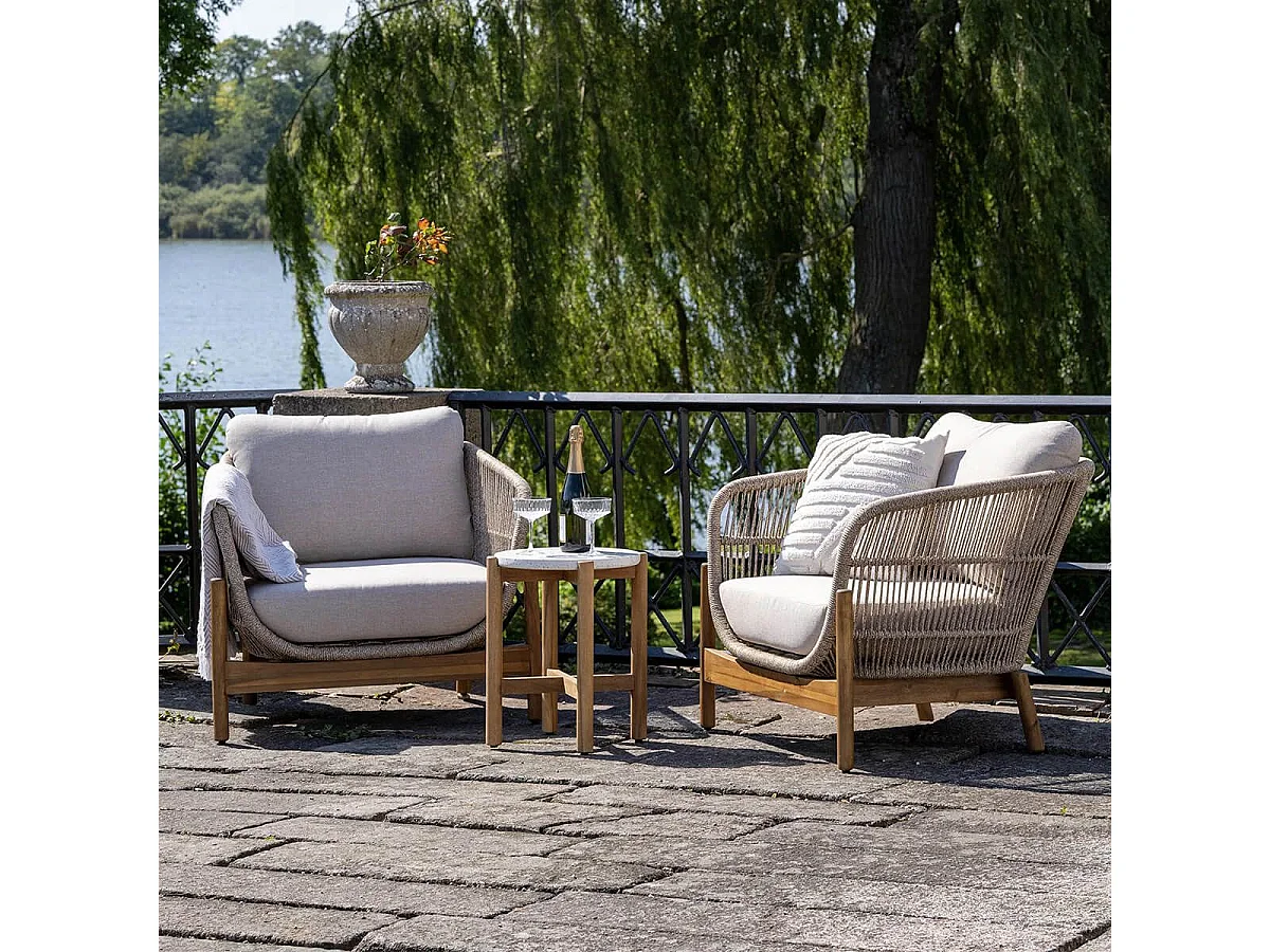 LORIENA - Fauteuil de Jardin en Acacia et Corde Beige avec Coussins