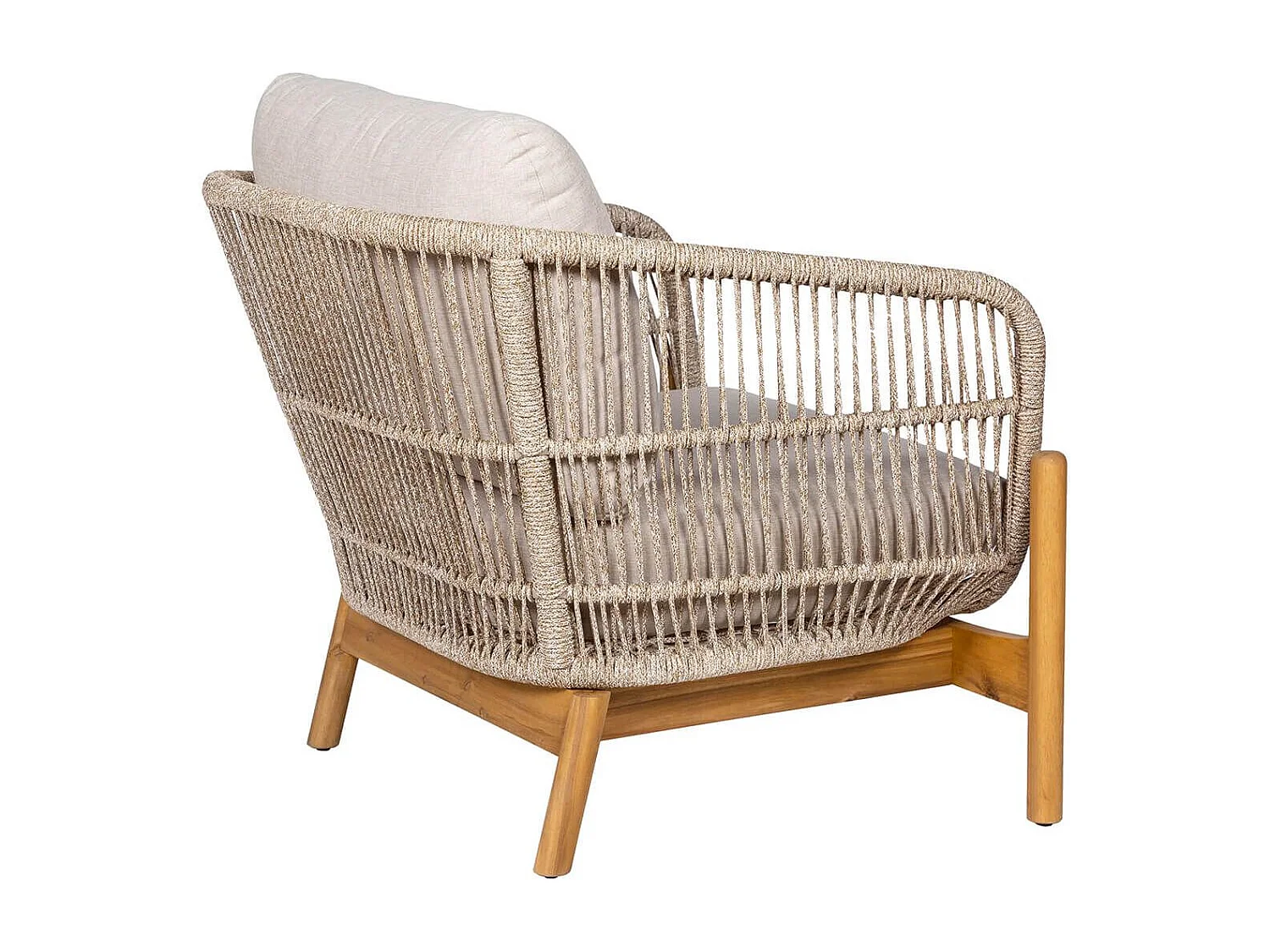 LORIENA - Fauteuil de Jardin en Acacia et Corde Beige avec Coussins