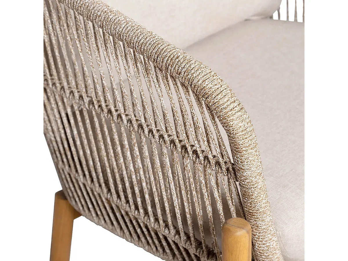 LORIENA - Fauteuil de Jardin en Acacia et Corde Beige avec Coussins