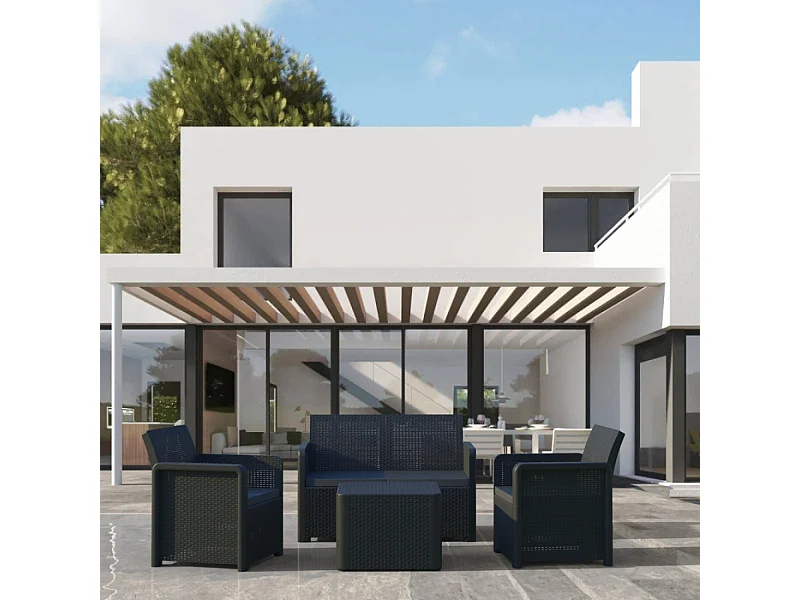 Salon de jardin en résine 4 places avec table basse gris NASSAU