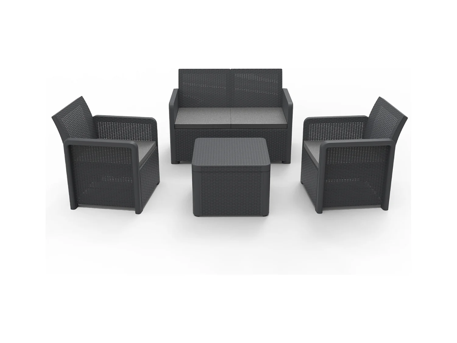 Gartenmöbel-Set aus grauem 4-Sitzer-Resin mit niedrigem Tisch Nassau