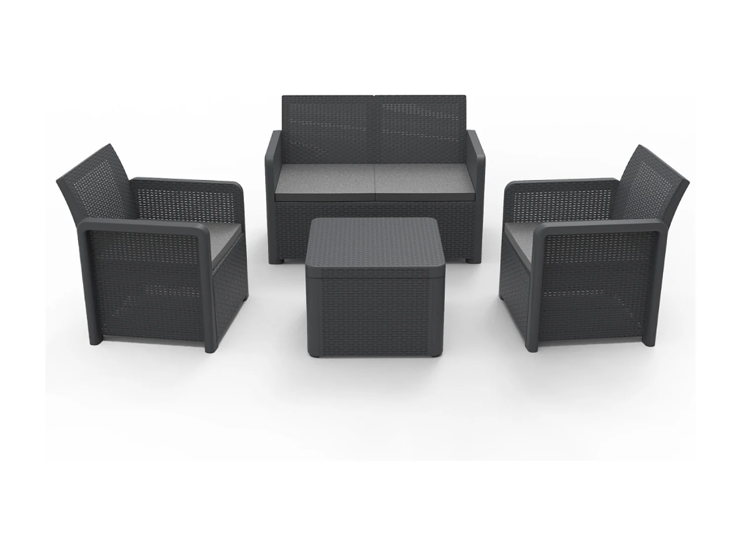 Conjunto de jardim em resina para 4 pessoas cinza com mesa de centro Nassau