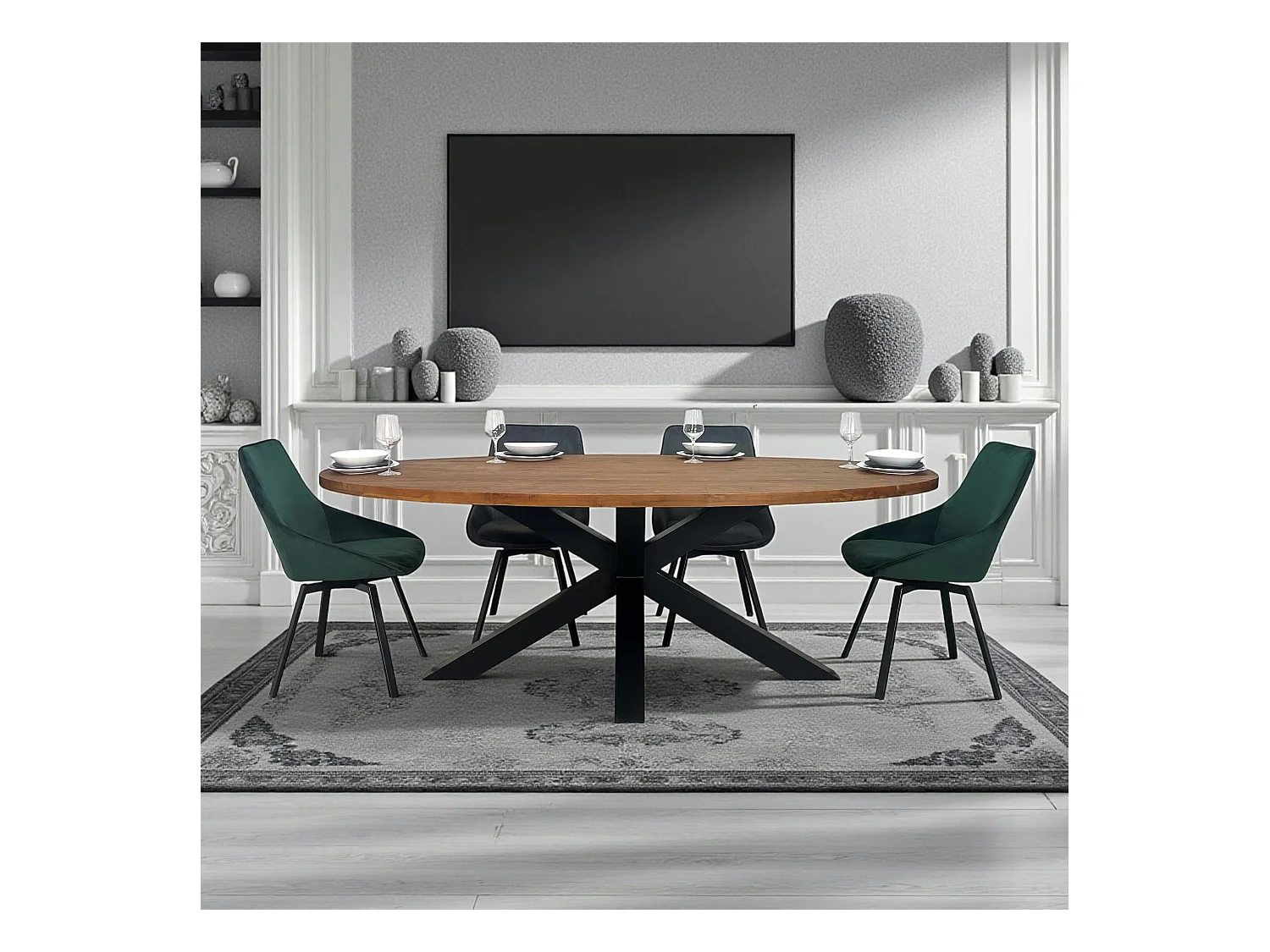 Table à manger ovale en bois de teck recyclé 220 cm ONTARIO