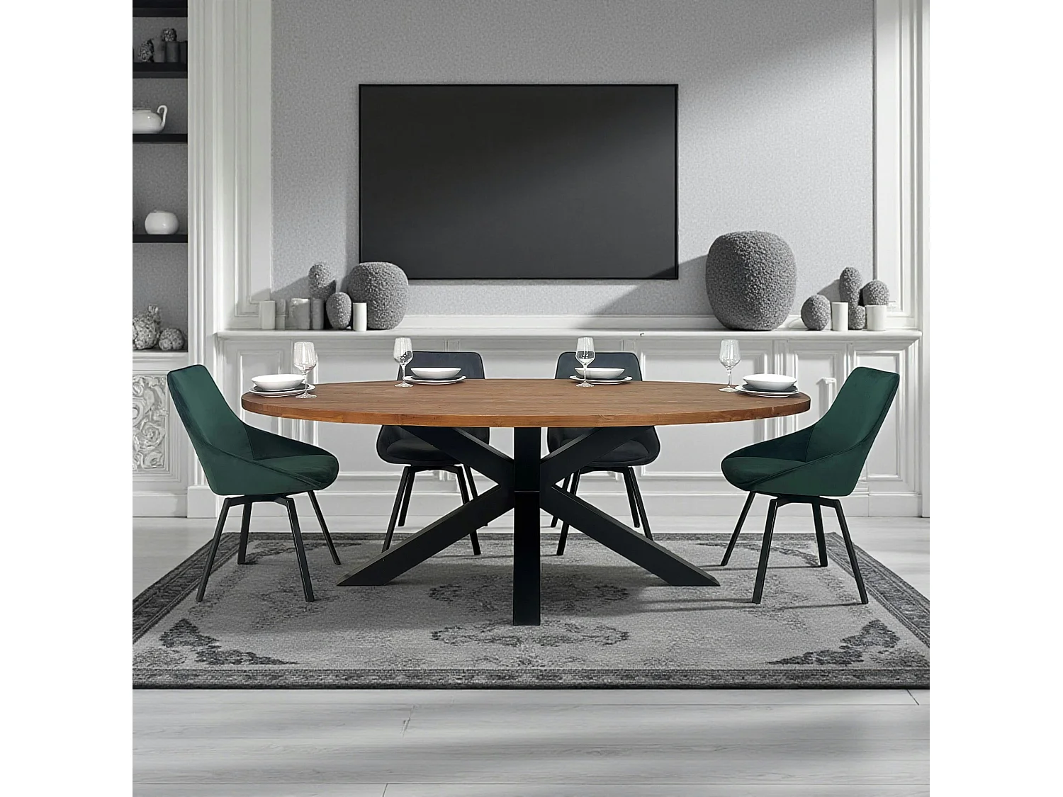 Table à manger ovale en bois de teck recyclé 220 cm ONTARIO