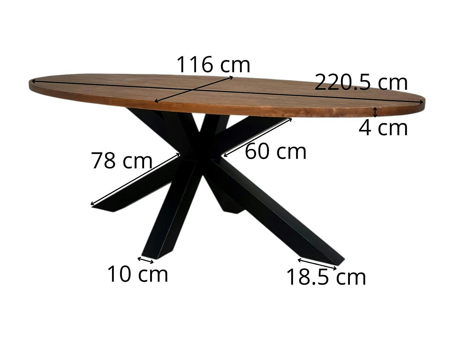 Table à manger ovale en bois de teck recyclé 220 cm ONTARIO
