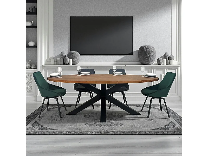 Table à manger ovale en bois de teck recyclé 220 cm ONTARIO