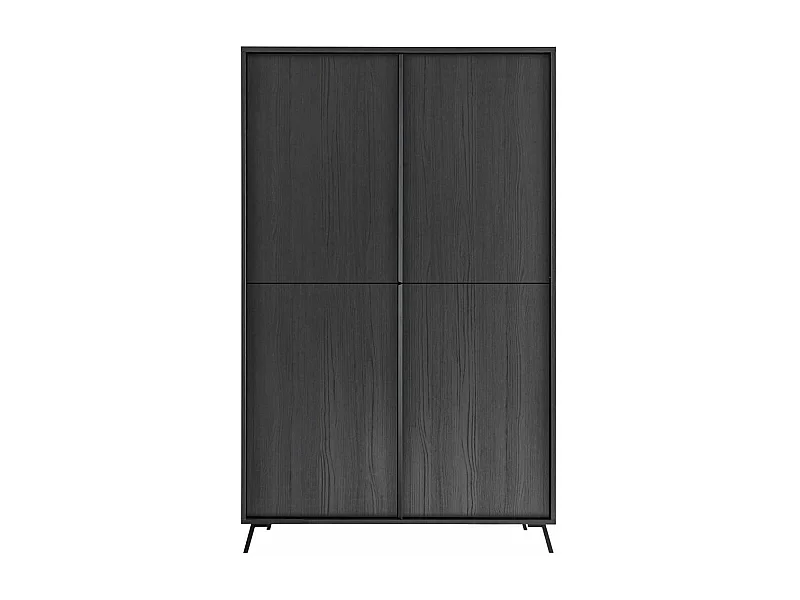 KANSAS BLACK - Rangement 4 portes aspect chêne noir pieds métal noir