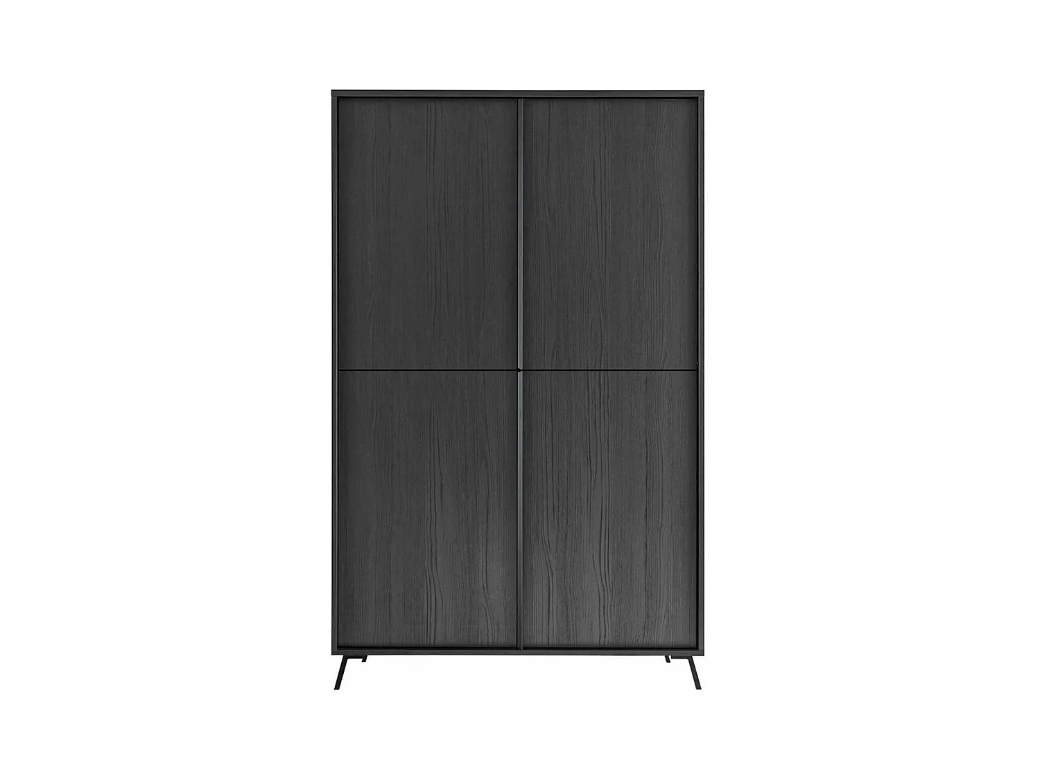 KANSAS BLACK - Rangement 4 portes aspect chêne noir pieds métal noir