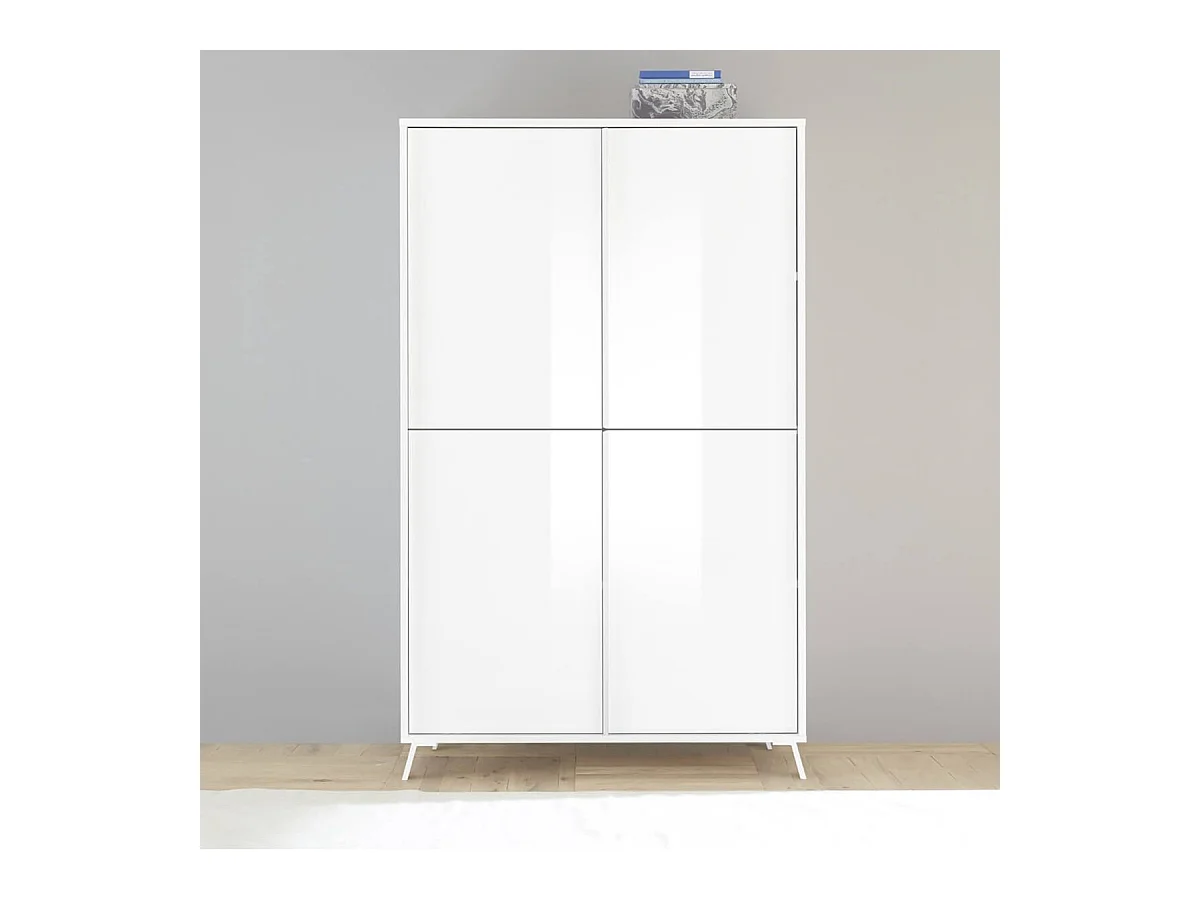 KANSAS WHITE - Rangement 4 portes laqué blanc pieds métal