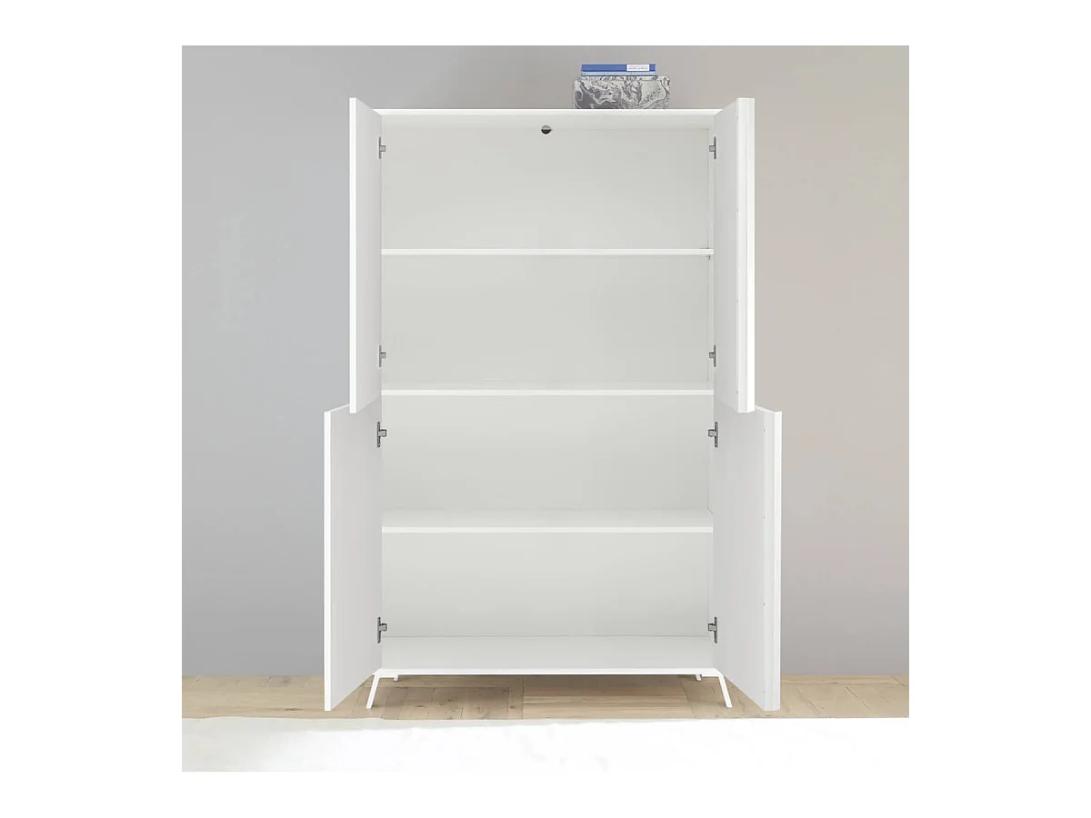 KANSAS WHITE - Rangement 4 portes laqué blanc pieds métal