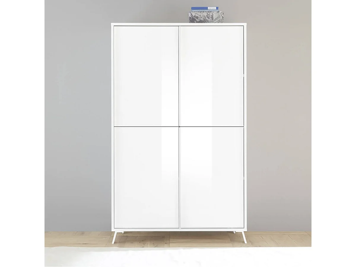 KANSAS WHITE - Rangement 4 portes laqué blanc pieds métal