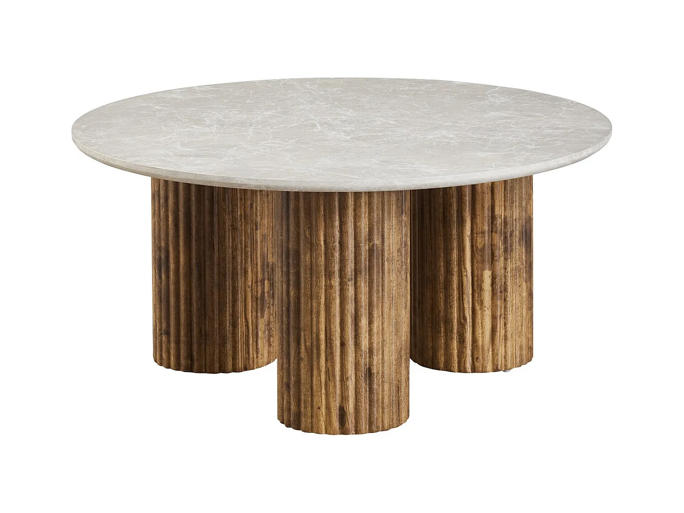 Table basse ronde effet marbre blanc et bois Ø 80 cm - Stone
