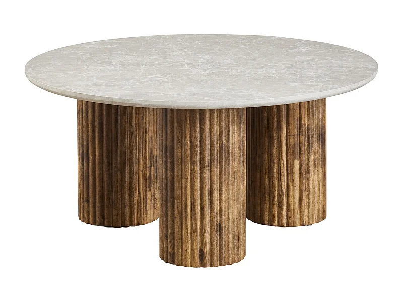 Table basse ronde effet marbre blanc et bois Ø 80 cm - Stone