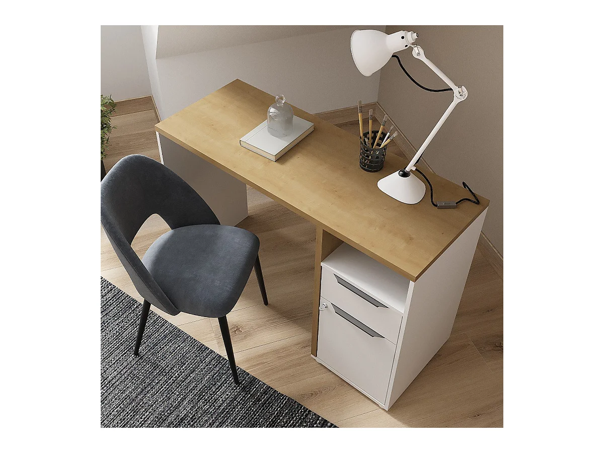 Secretária AMBIHOME ESSENCE - Branco/Carvalho, C116xP45xA77cm